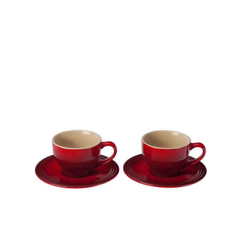 Le Creuset Cappuccino Cup & Saucer Set, Cerise 1 Le Creuset Cappuccino Cup & Saucer Set, Cerise
